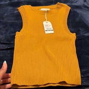 Mustard Yellow Ribbed Sleeveless Top